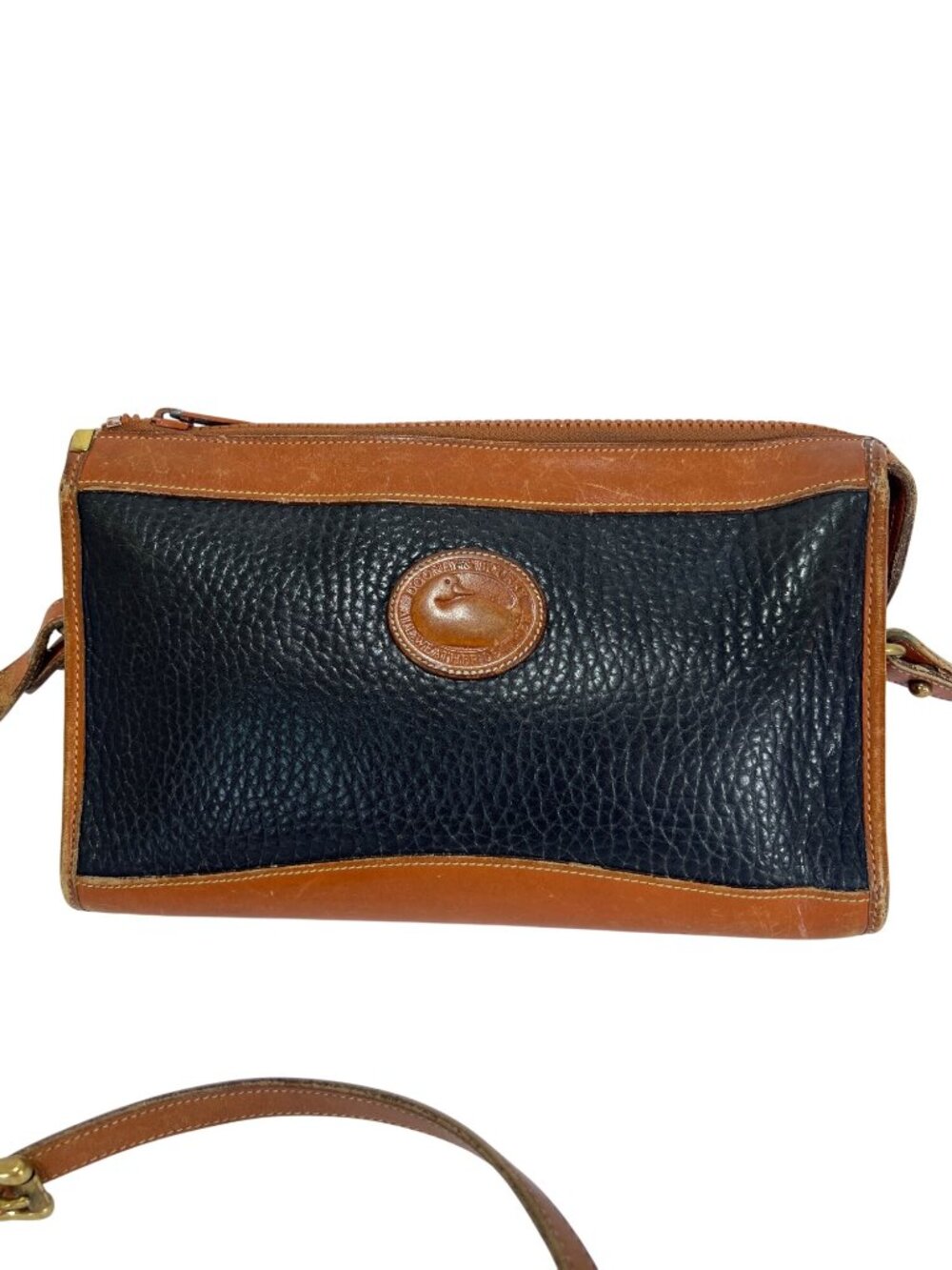 Dooney & Bourke Vintage Navy & Brown Pebble Leather Crossbody Bag With Adjustabl - Picture 3 of 13
